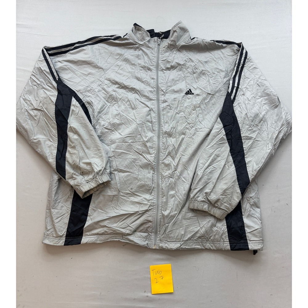 Adidas Mens Vintage Full Zip Windbreaker Jacket Grey Black XL